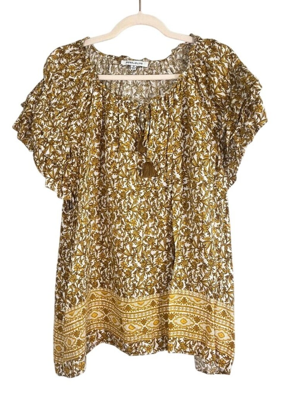 Colorful Floral Boho Top 3X Indie Folk Peasant Festival Earthy Neutral Paisley